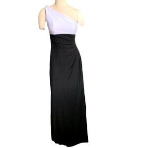 Alex Evenings One Shoulder Formal Maxi Dress Black White Rhinestone Sz4 #207D
